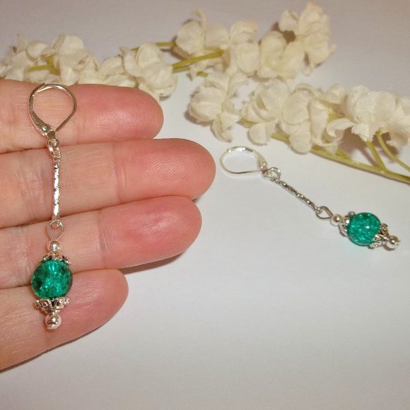 Teal Green Earrings Long Set Handmade NWT 5195 - Picture 6 of 8